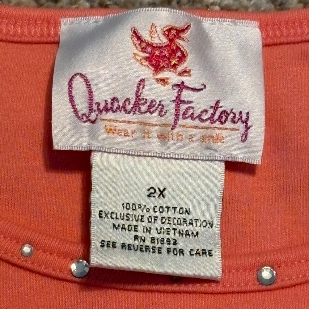 Quacker Factory Sleeveless Top Size 2X Womens Coral Rhinestones Sparkle Cotton - Picture 7 of 8